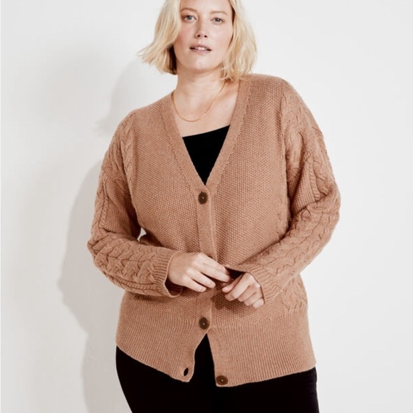 Haven Well Within Medium Talbots Wool Blend Cable Knit Tan Cardigan Sweater - Picture 1 of 13